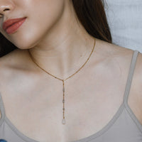 Savannah Labradorite+White Quartz Lariat Necklace