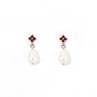 Red Camille Pearl Dangles | Silver