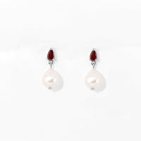 Red Elara Pearl Dangles | Silver