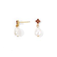 Red Camille Pearl Dangles | Gold