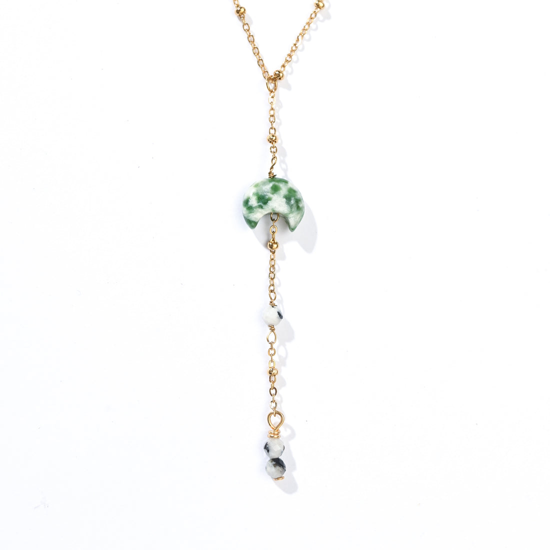 Kyra Green Spot Jasper+Moonstone Lariat Necklace