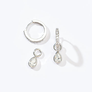 Elle 2-in-1 Hoops with Charms | Clear Silver