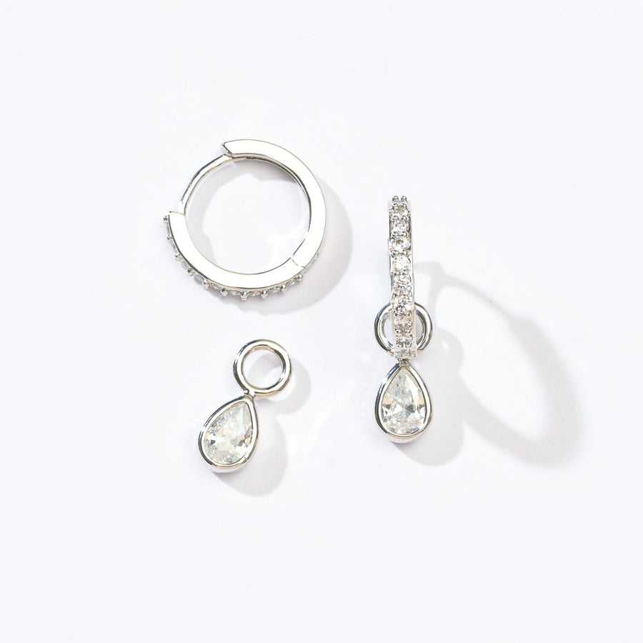 Elle 2-in-1 Hoops with Charms | Clear Silver