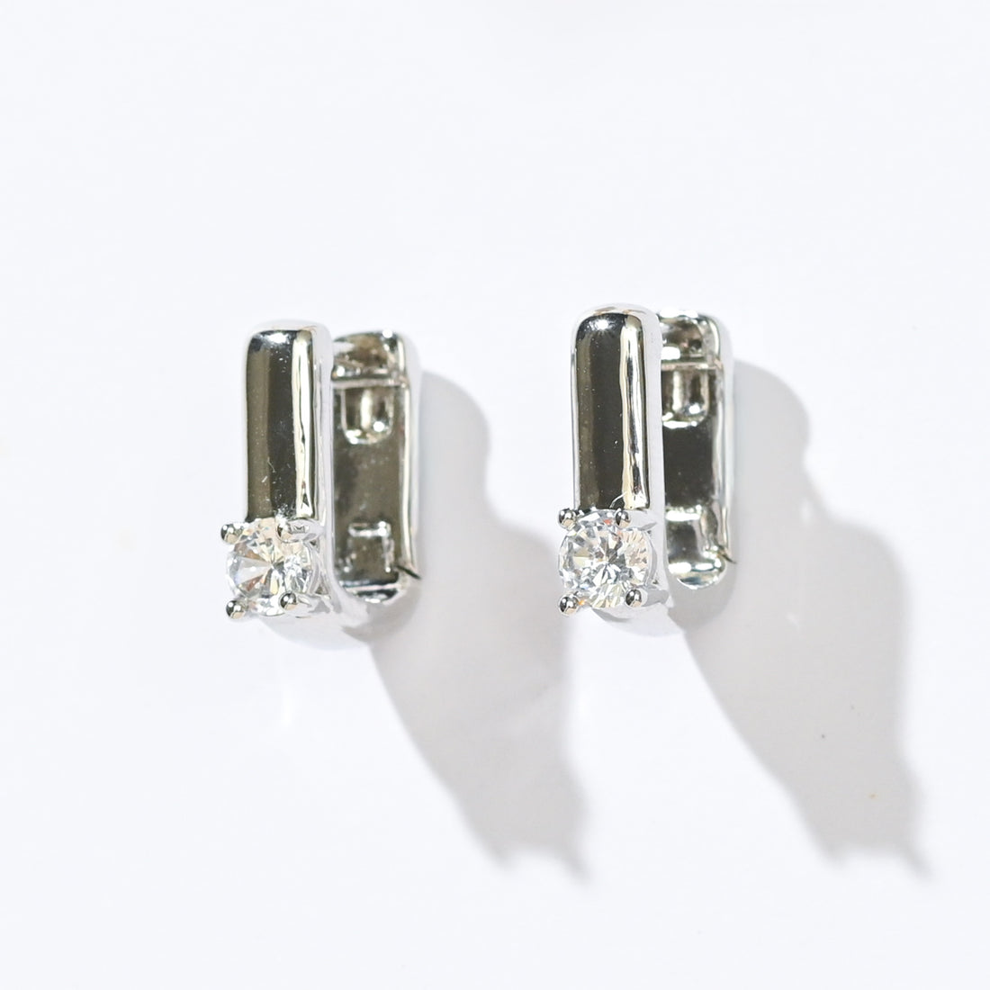 Sienna Minimalist Huggies | Clear Silver