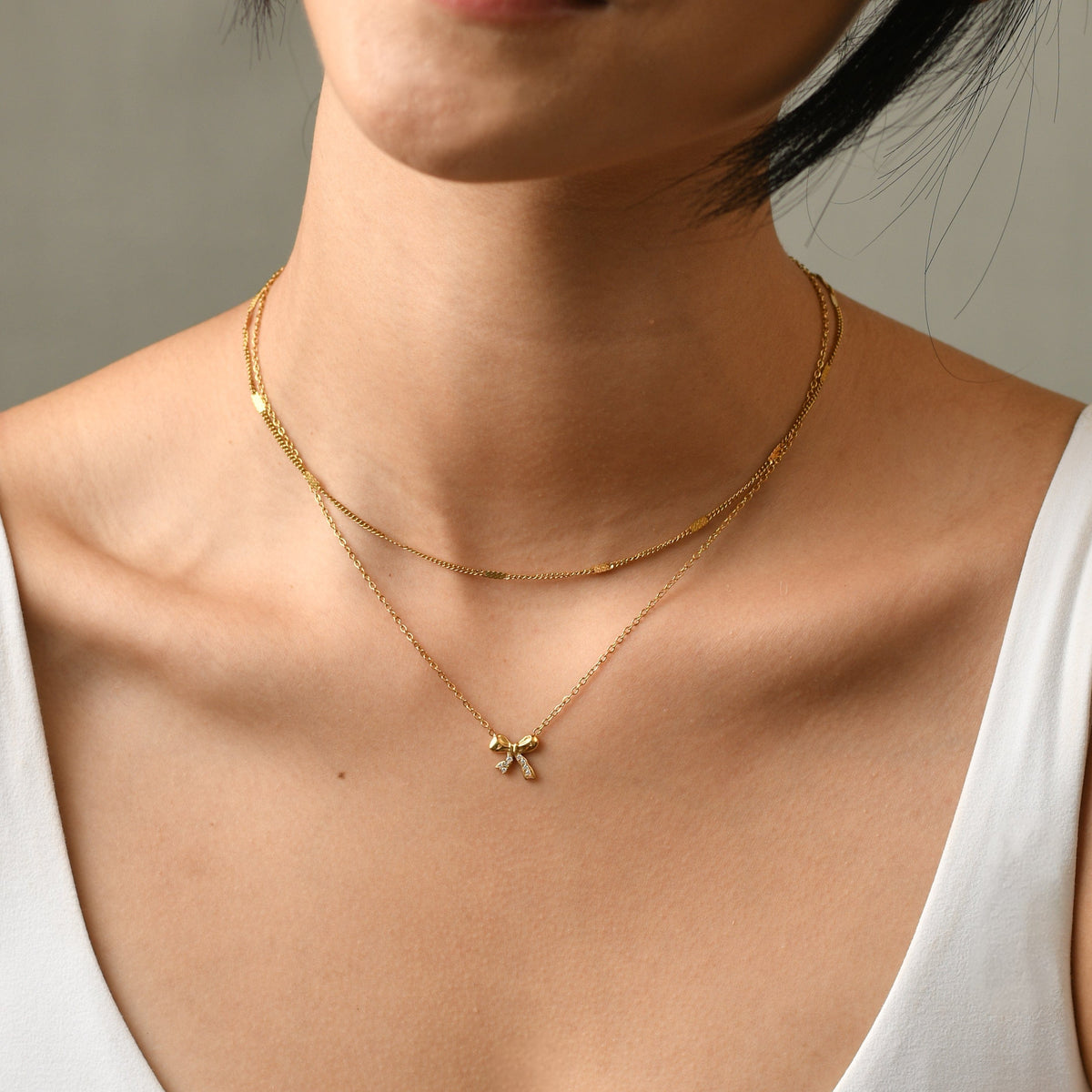 Amy Bow Necklace | Gold