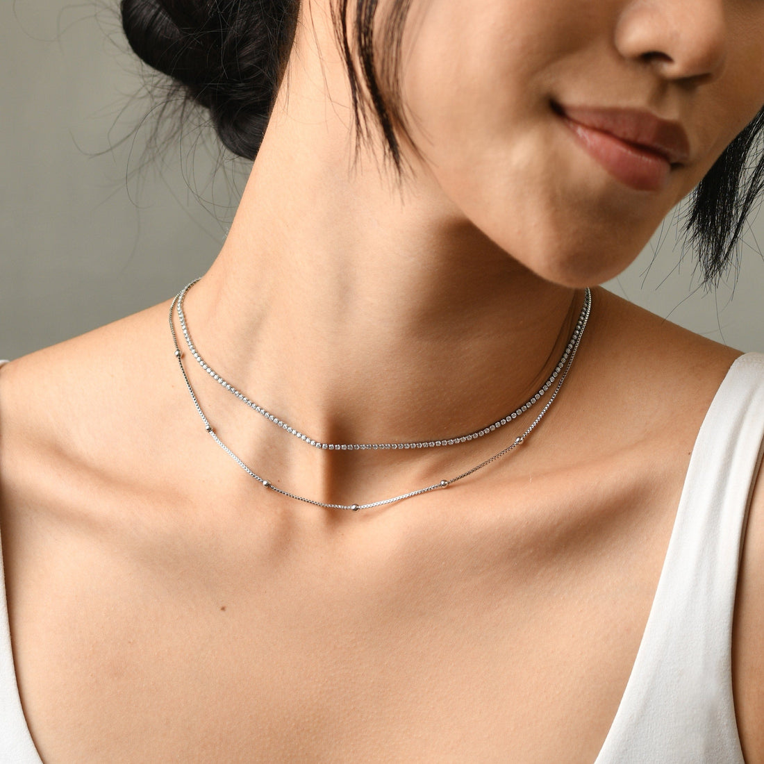 Ava Layered Tennis Necklace | Silver
