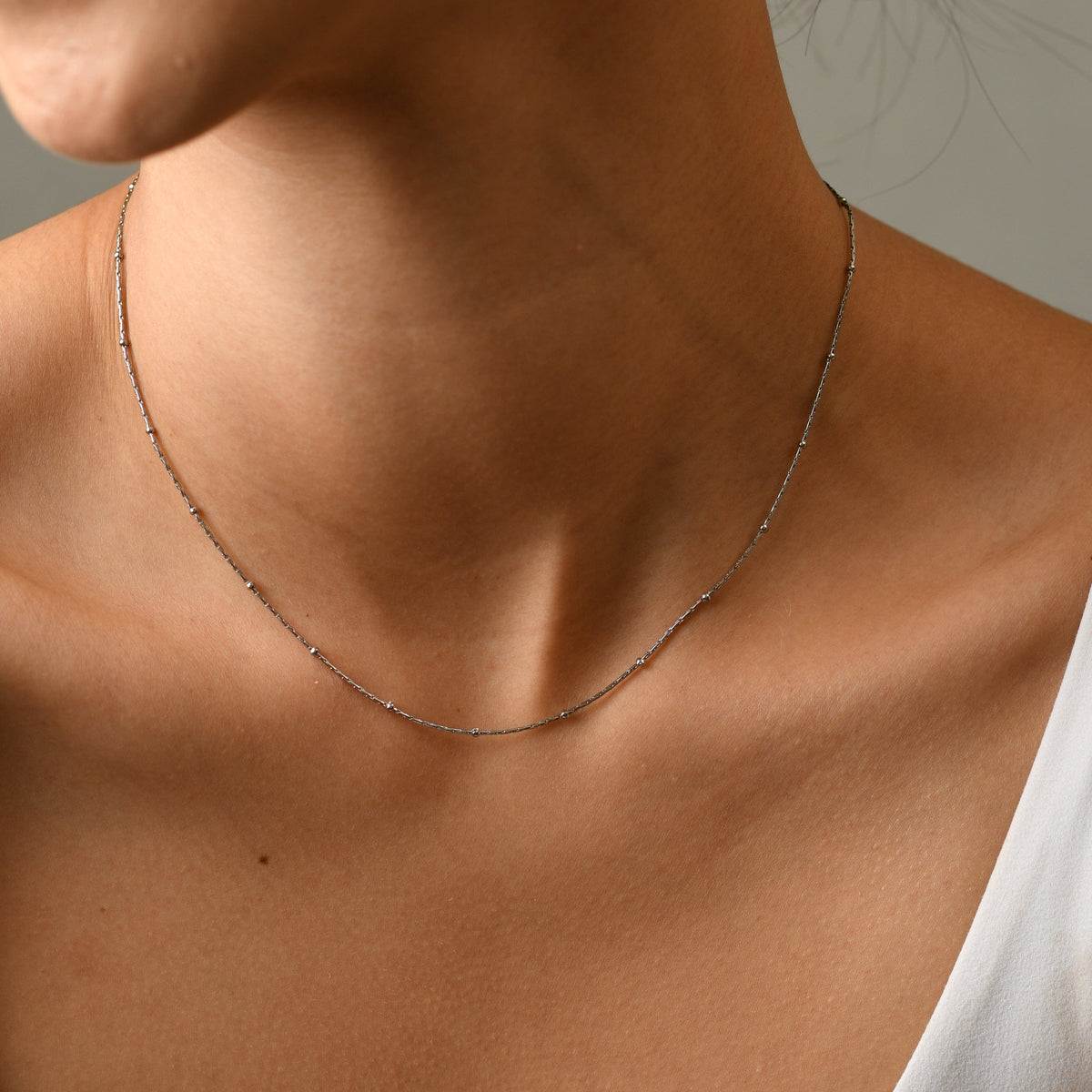 Alba Beaded Chain Necklace | Silver