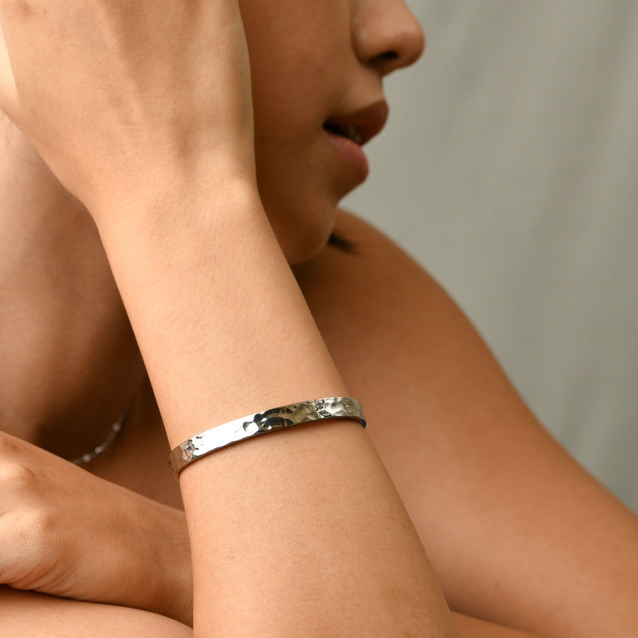 Erin Hammered Cuff Bangle | Silver