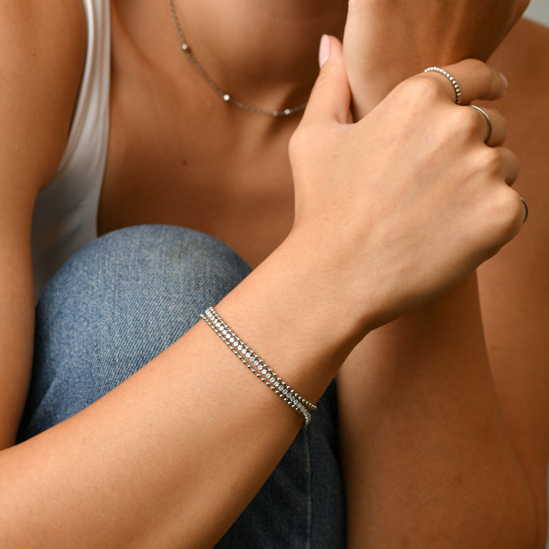 Nat Triple Tennis Bracelet | Silver