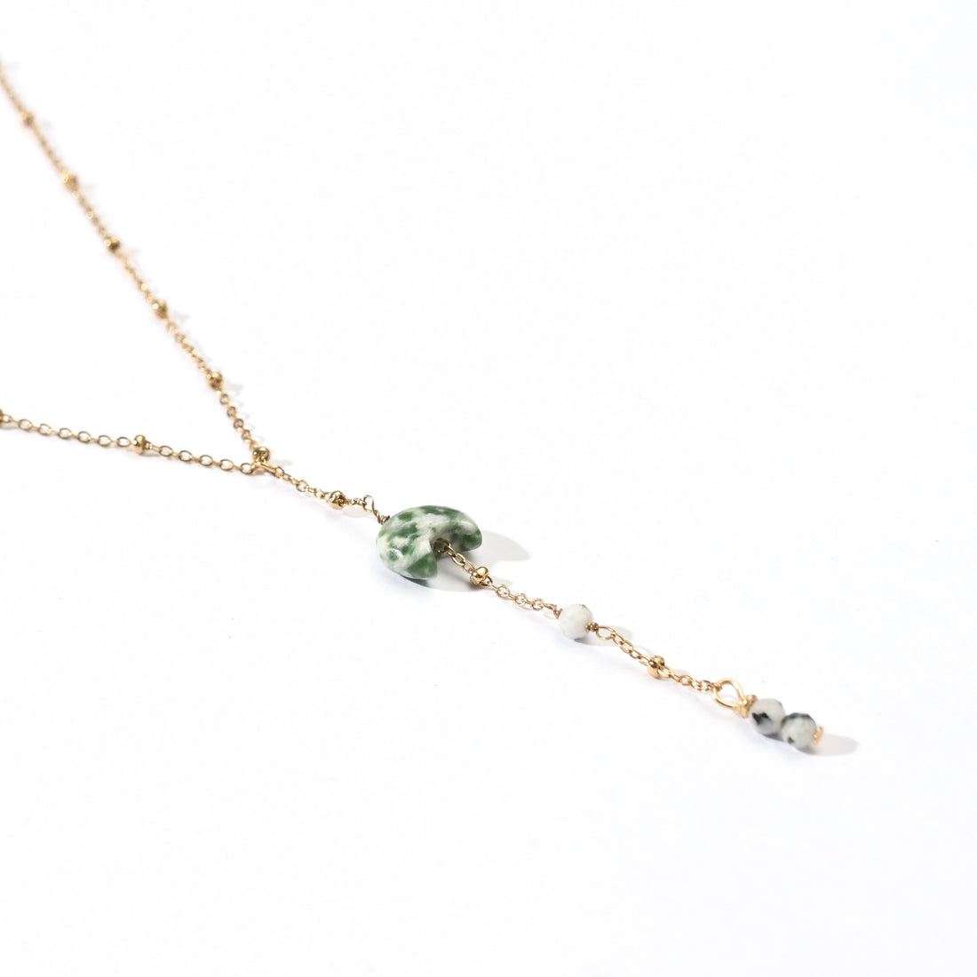 Kyra Green Spot Jasper+Moonstone Lariat Necklace