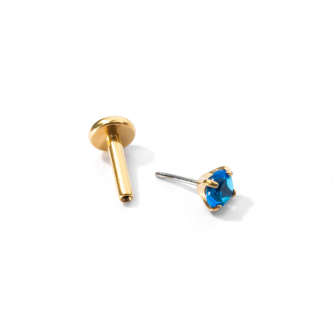 Carrey Round 3mm Flatback Earring |Sapphire Gold