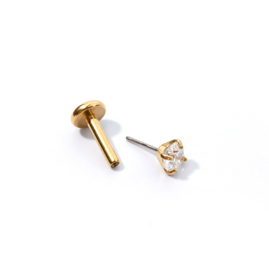 Carrey Round 3mm Flatback Earring |Clear Gold