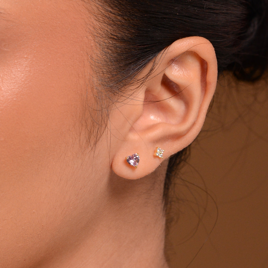 Evie Heart Studs | Gold Lavender