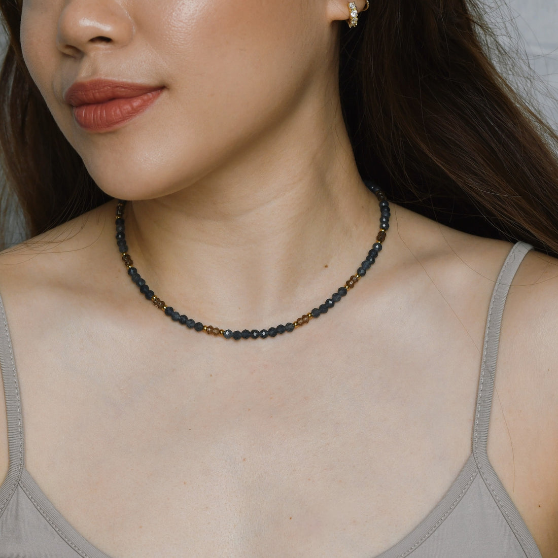 Shan Blue Sapphire+Brown Calcedony Necklace