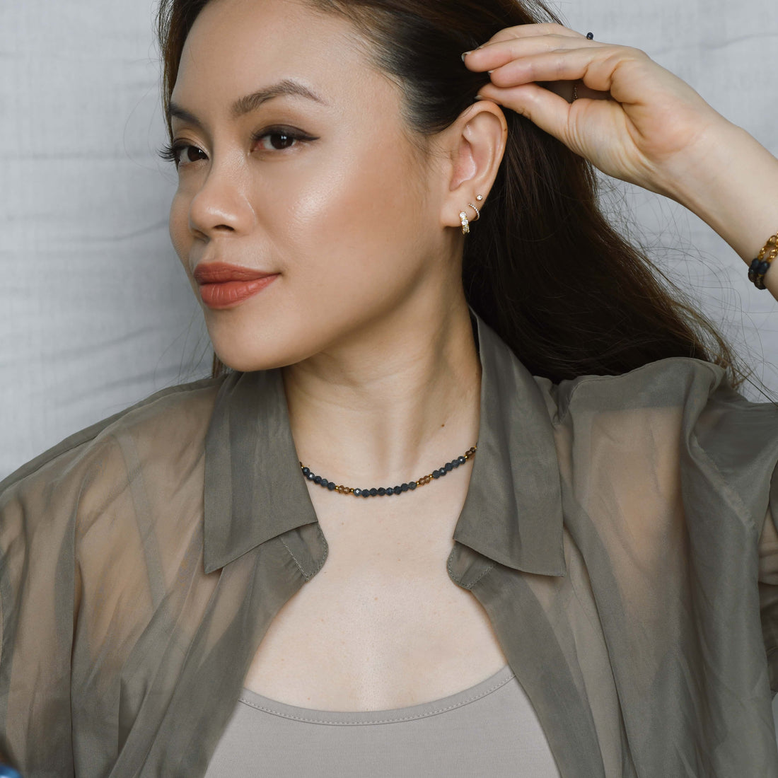 Shan Blue Sapphire+Brown Calcedony Necklace