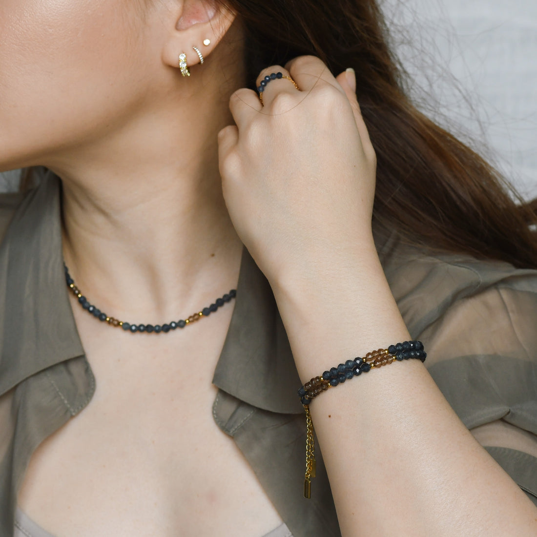 Odette Bracelet in Blue Sapphire+Chalcedony