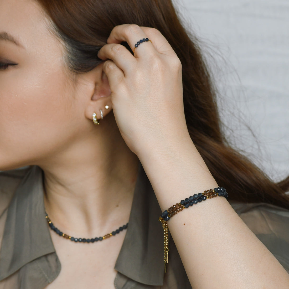 Odette Bracelet in Blue Sapphire+Chalcedony