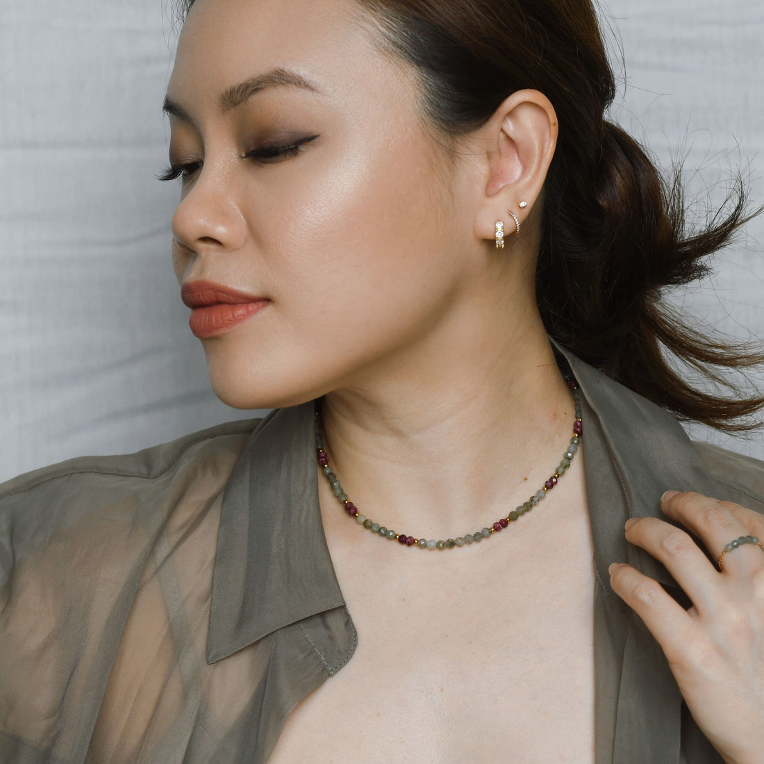 Cosmia Labradorite+Burgundy Chalcedony Choker