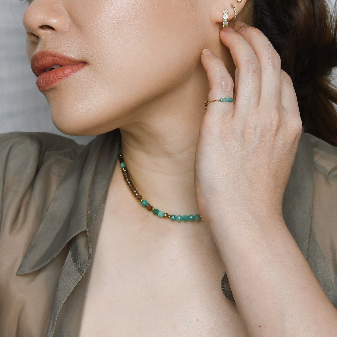 Veda Amazonite+Brown Chalcedony Necklace