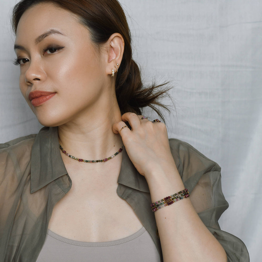 Iliana Tourmaline+Burgundy Chalcedony Choker