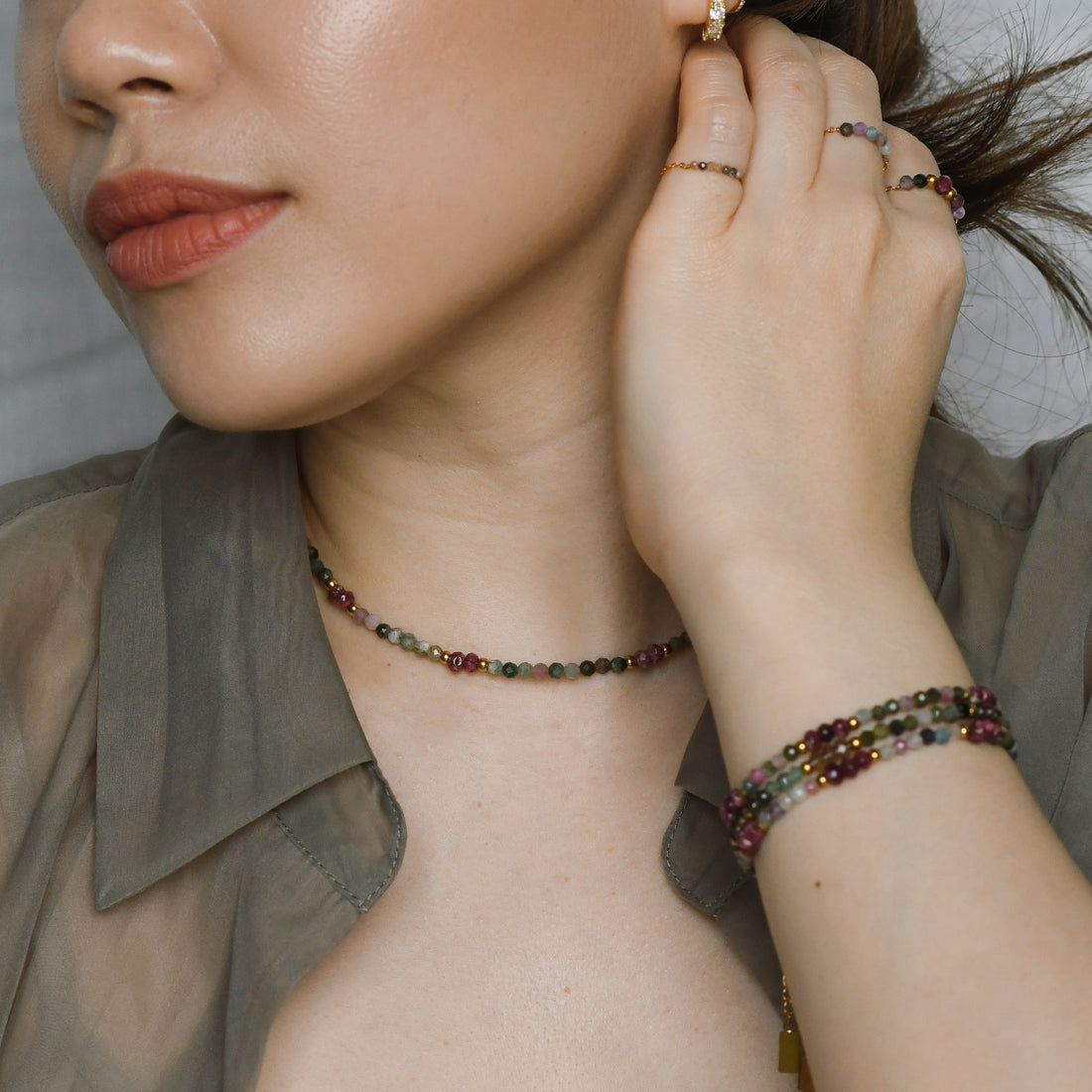 Iliana Tourmaline+Burgundy Chalcedony Choker