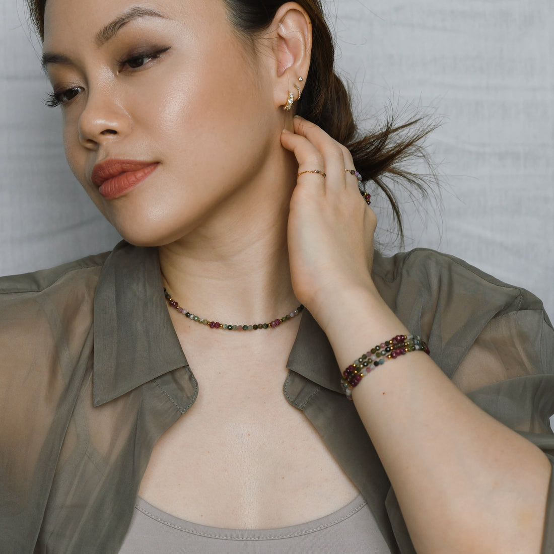 Iliana Tourmaline+Burgundy Chalcedony Choker