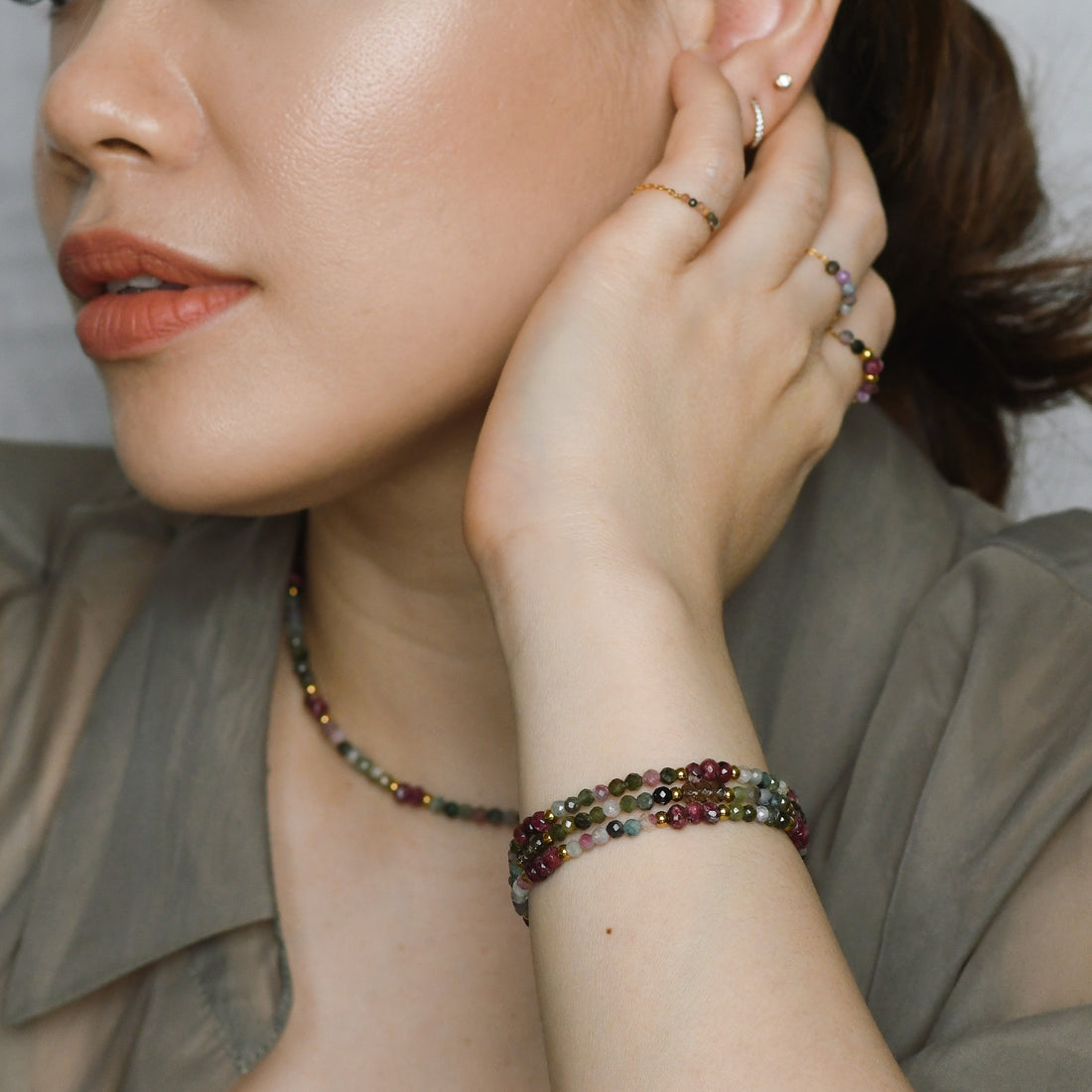 Iliana Bracelet in Tourmaline+Burgundy Chalcedony