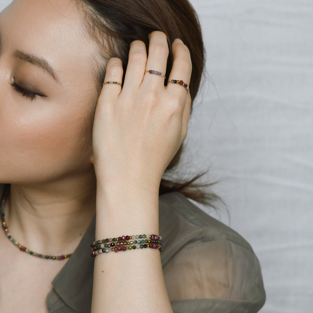Jovie Adjustable Ring | Tourmaline+Chalcedony