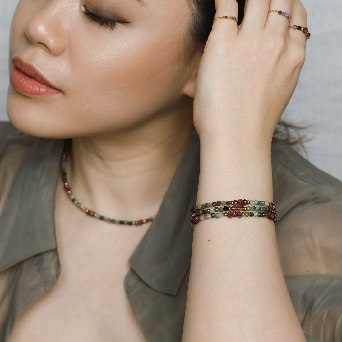 Iliana Bracelet in Tourmaline+Burgundy Chalcedony