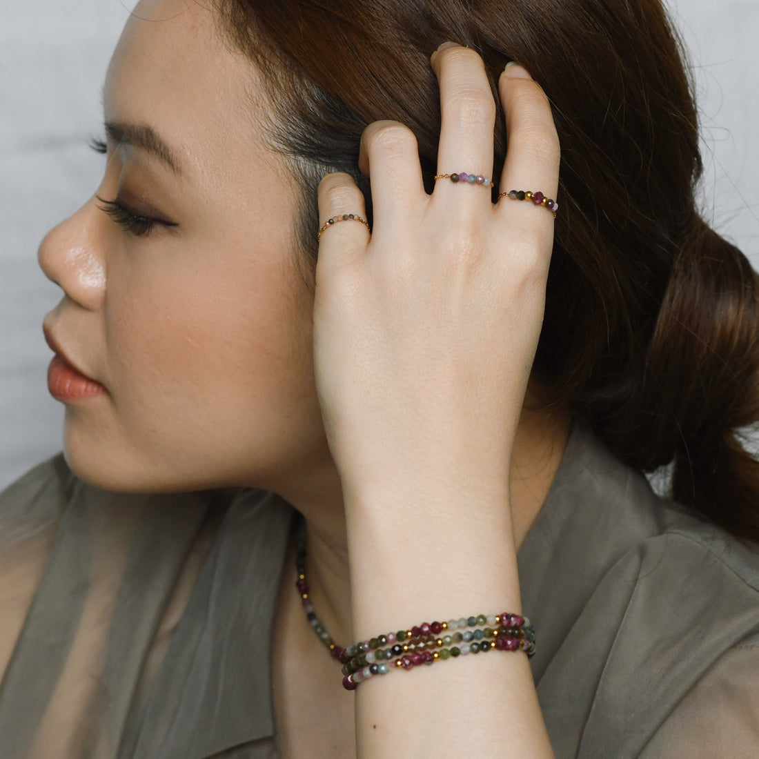 Jovie Adjustable Ring | Tourmaline+Chalcedony