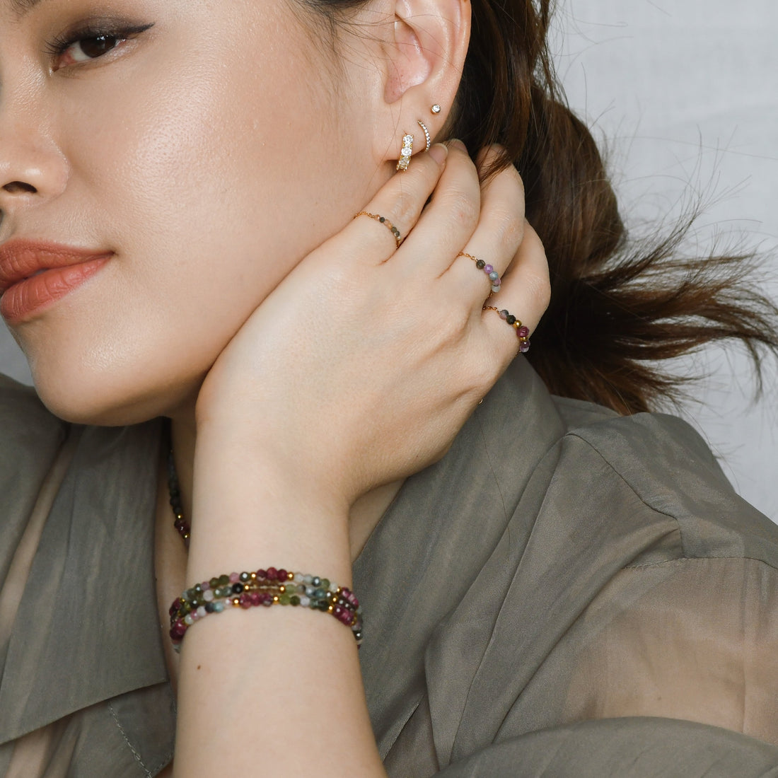 Jovie Adjustable Ring | Tourmaline+Chalcedony