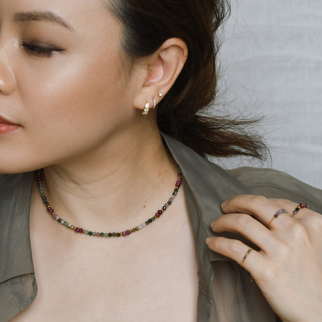 Iliana Tourmaline+Burgundy Chalcedony Choker