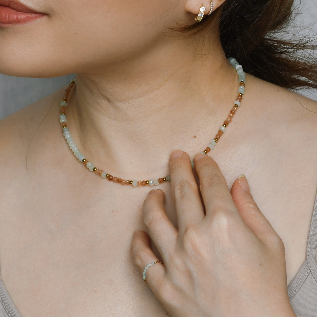 Cadence Mint Chalcedony+Sunstone Choker