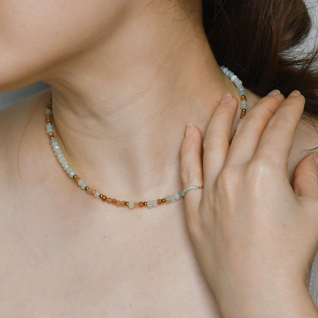 Cadence Mint Chalcedony+Sunstone Choker