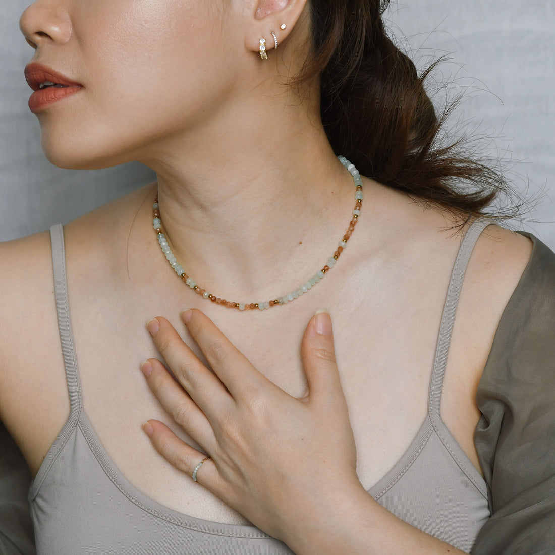 Cadence Mint Chalcedony+Sunstone Choker