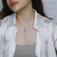 Kyra Green Spot Jasper+Moonstone Lariat Necklace