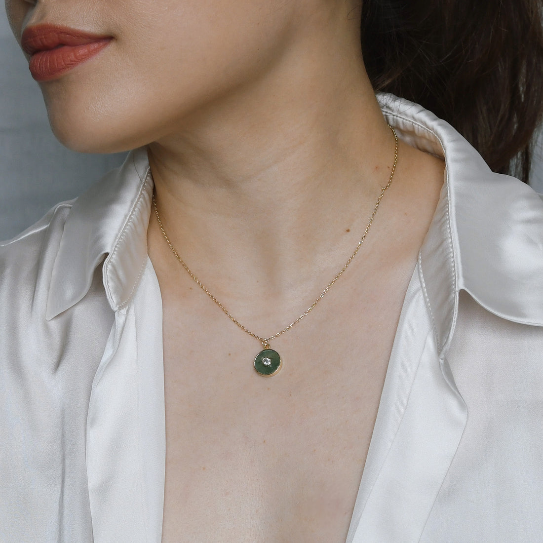 Theia Coin 6.5 carat Green Aventurine with White Topaz (S925)