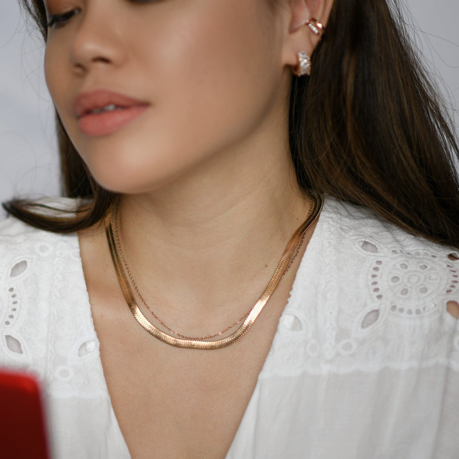 Raven 5MM Herringbone Necklace | Rose Gold