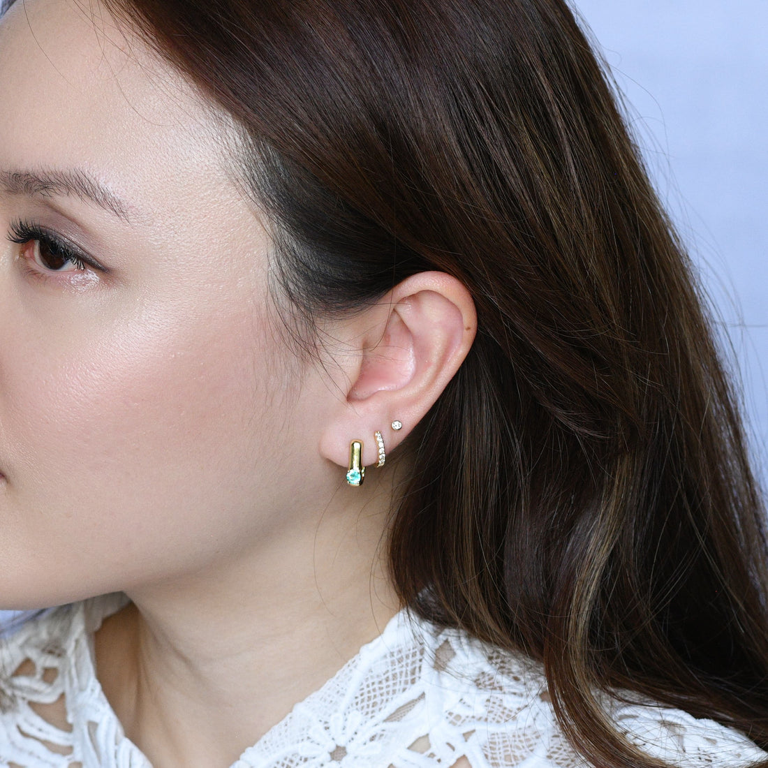 Sienna Minimalist Huggies | Spring Green Gold