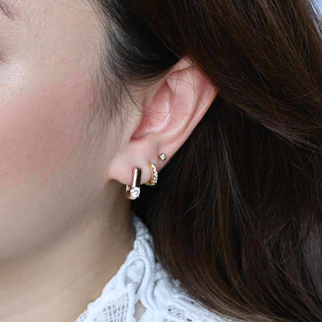 Sienna Minimalist Huggies | Clear Rose Gold