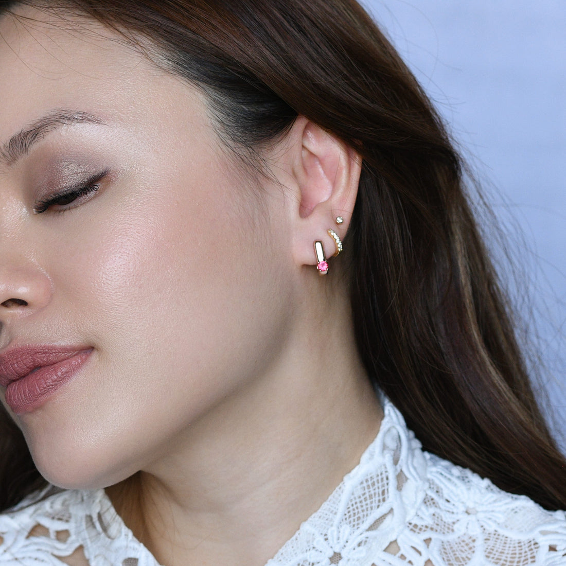 Sienna Minimalist Huggies | Ruby Red Rose Gold