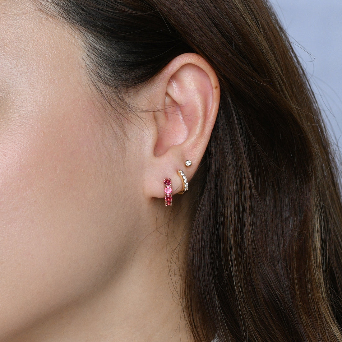Kaia Mini Huggies | Ruby Red Rose Gold