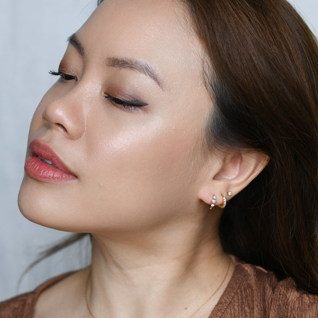 Sophia Pearl Huggies | Rose Gold
