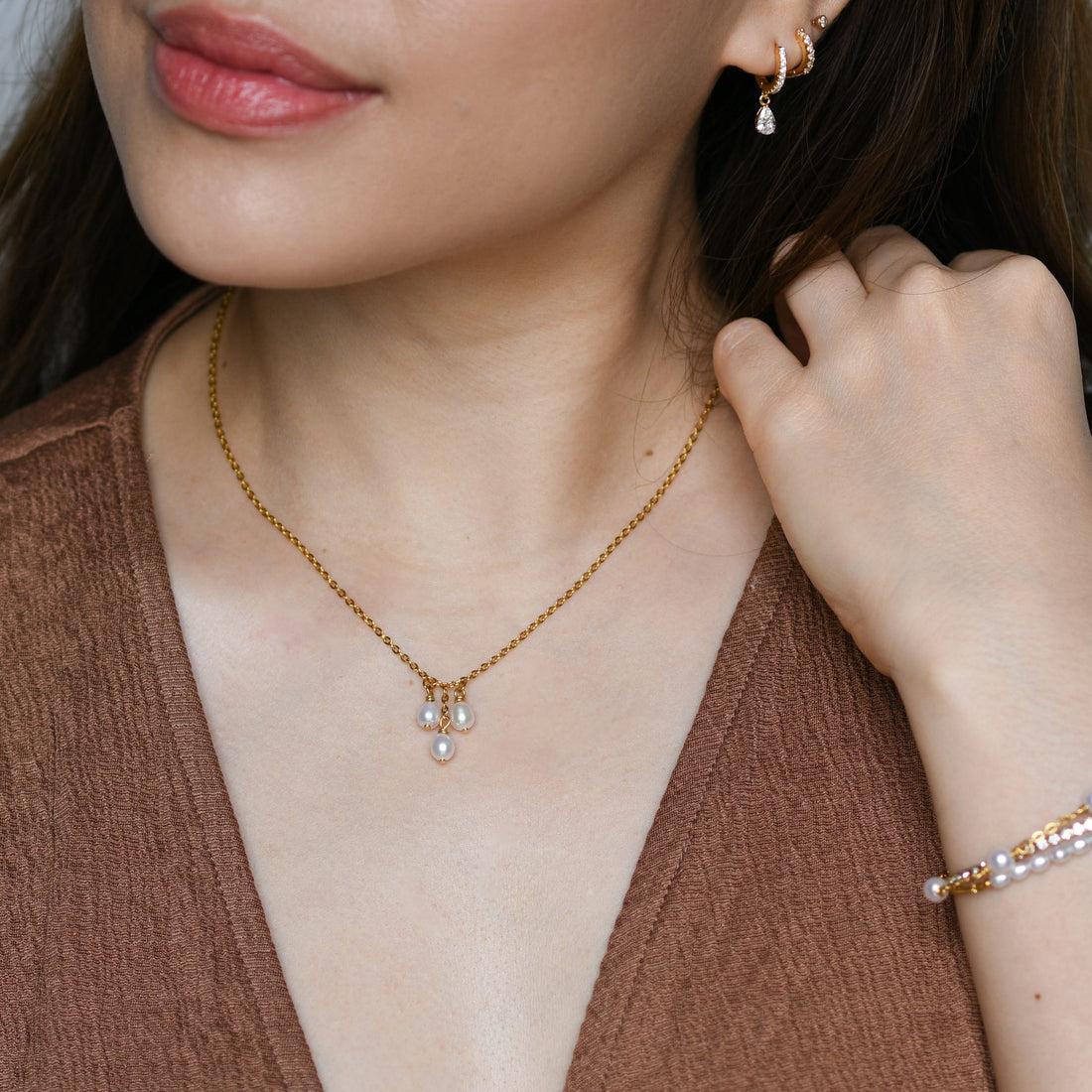 Lune Triple Pearl Necklace