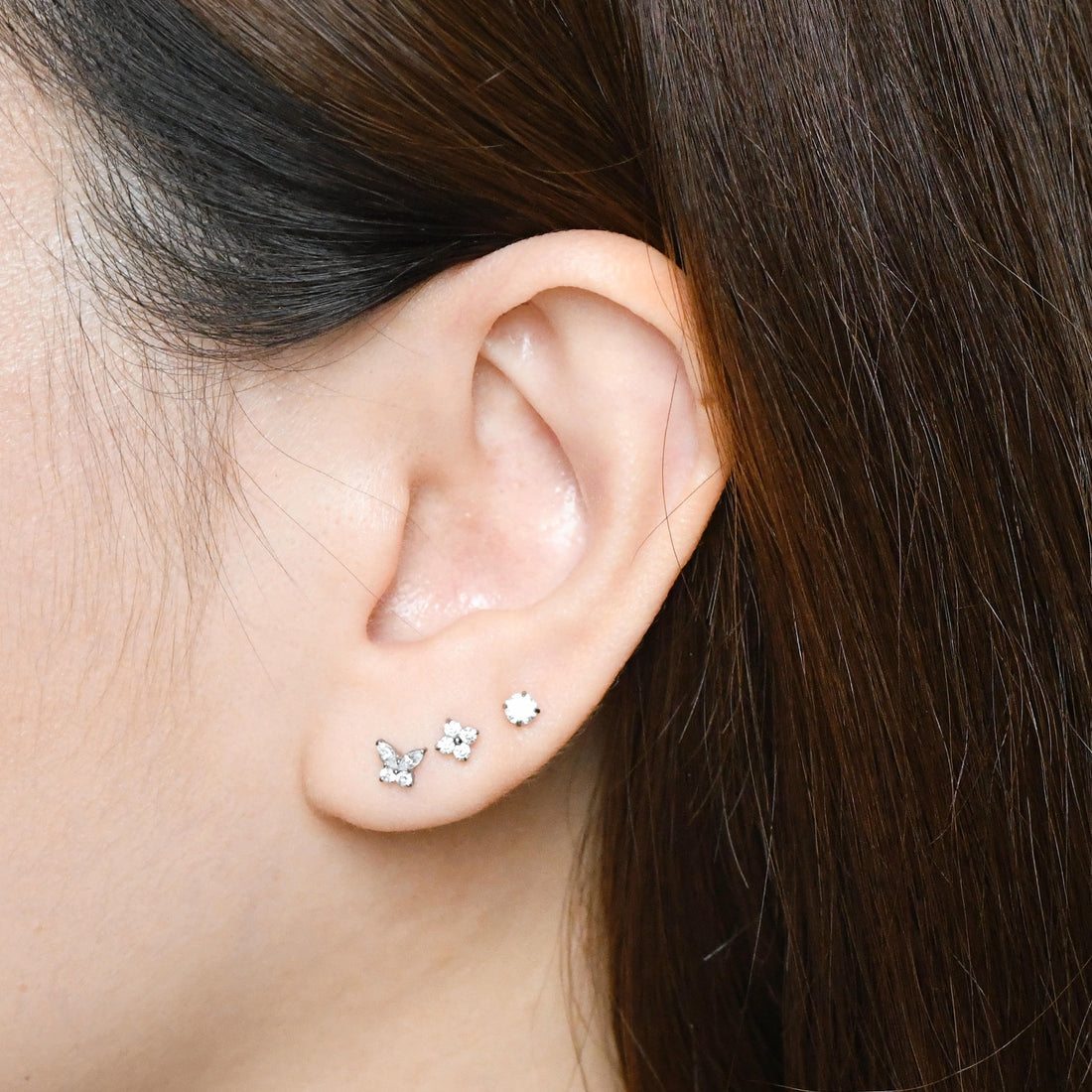 Sweet Orkid Flatback Earring | Clear Silver
