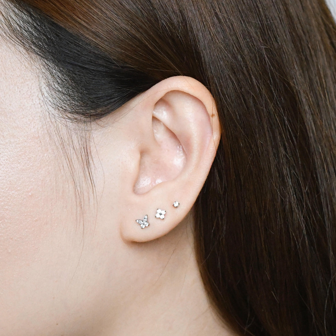 Fifi Butterfly Flatback Earring | Clear Silver
