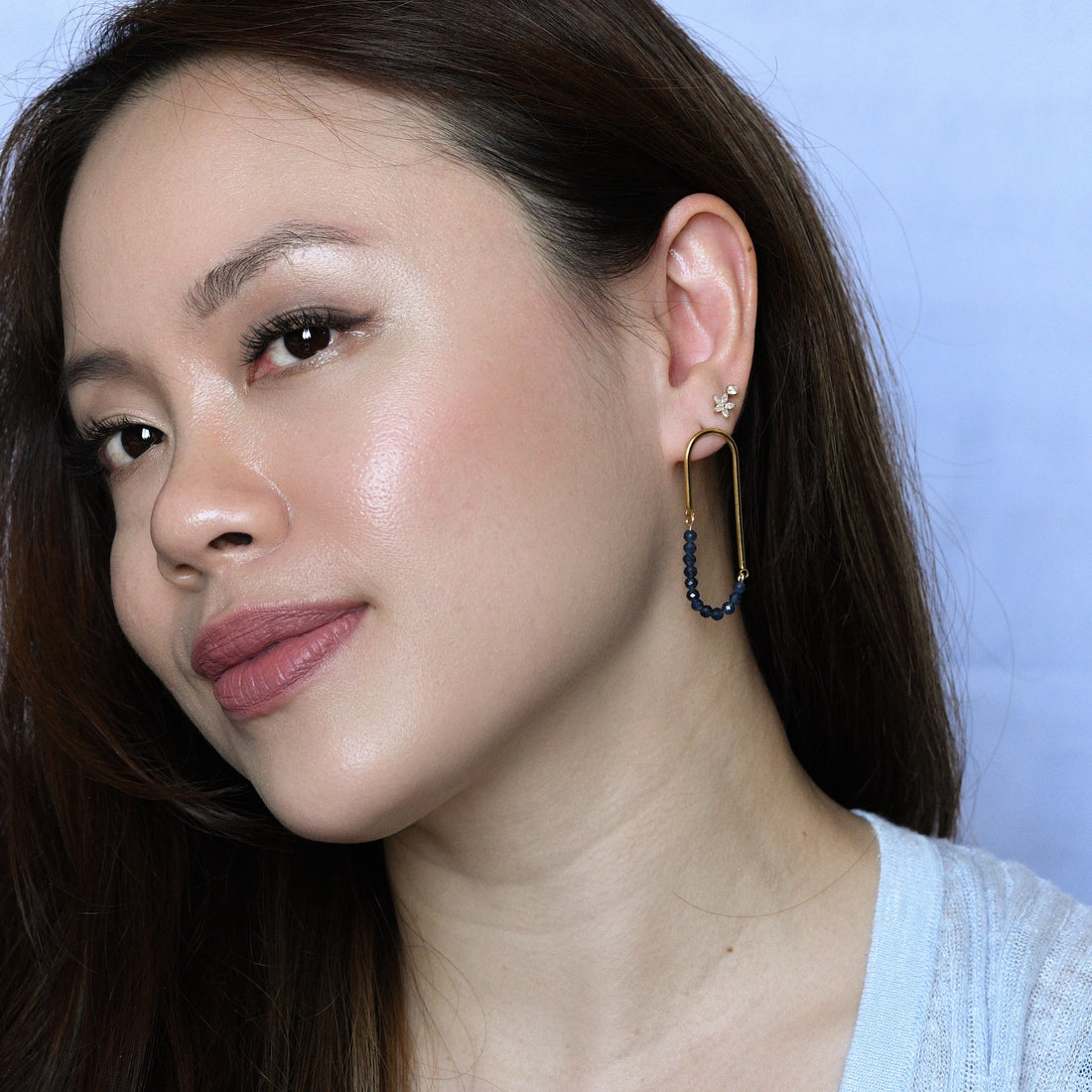 Kayla Stud Hoops | Blue Sapphire