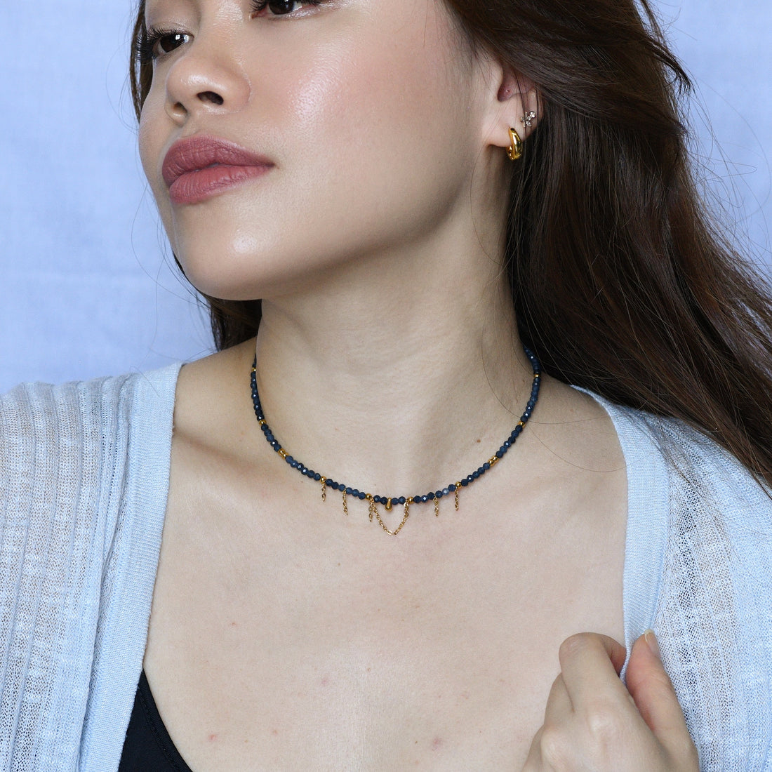 Yara  Veil Necklace |Blue Sapphire