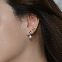 Red Elara Pearl Dangles | Silver