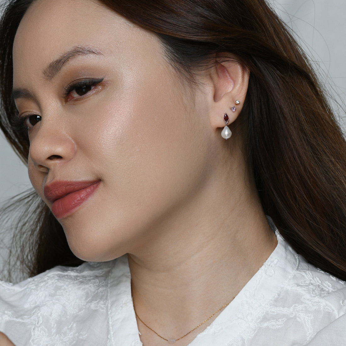 Red Elara Pearl Dangles | Silver